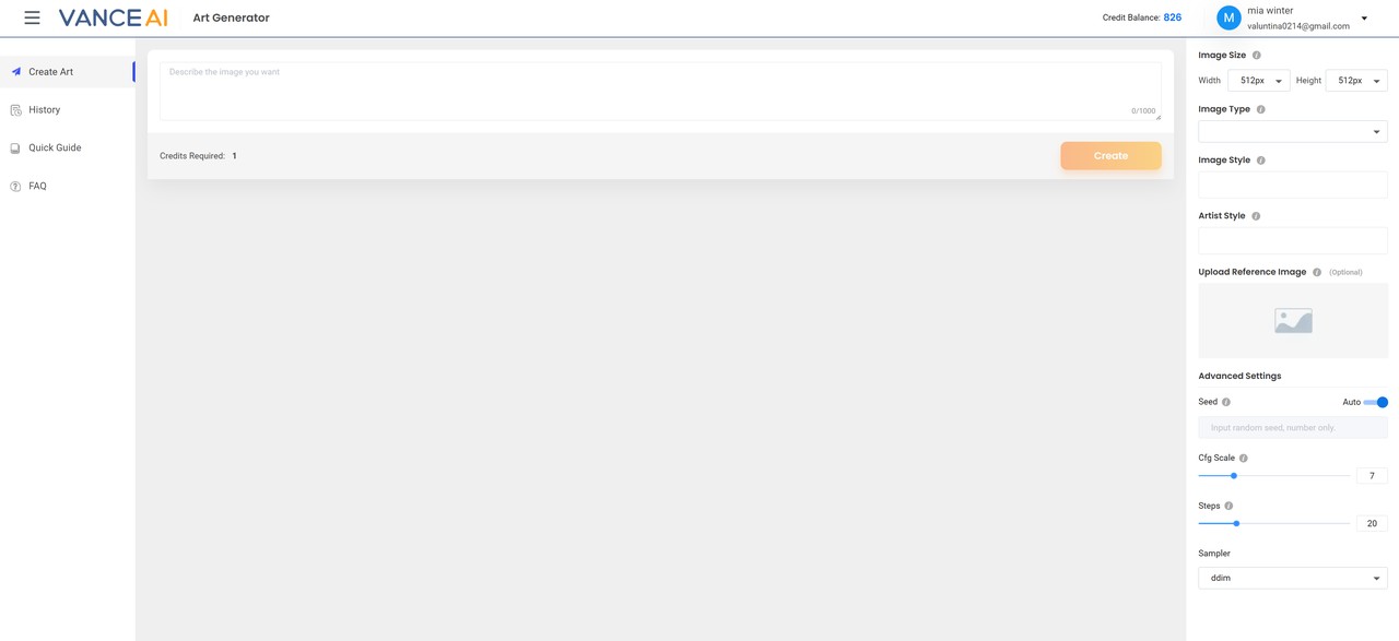 workspace of art generator